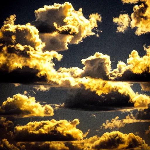Prompt: detailed photo of golden cumulus clouds, 9 0 mm, sharp focus, nikon, dramatic lighting, gradient vector, graphic design, matte painting, intrincate.