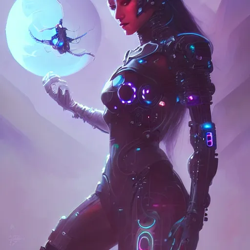 Image similar to a portrait of a beautiful cybernetic mistress of the night, cyberpunk concept art by pete mohrbacher and wlop and artgerm and josan gonzales, digital art, highly detailed, intricate, sci-fi, sharp focus, Trending on Artstation HQ, deviantart, unreal engine 5, 4K UHD image