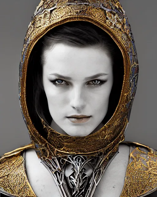 Prompt: a portrait of a muse of beauty, Elspeth Knight Errant, long flowing cape and cowl, silver and gold heavy armor, long magical staff with ruby gems, young female face, rune magic, cinematic top lighting, insanely detailed and intricate, face by wlop, Charlie Bowater, golden ratio, symmetric, elegant, ornate, luxury, elite, matte painting, MTG, magic the gathering, cinematic, cgsociety, 8k, high resolution, trending on artstation, deviantart and pinterest