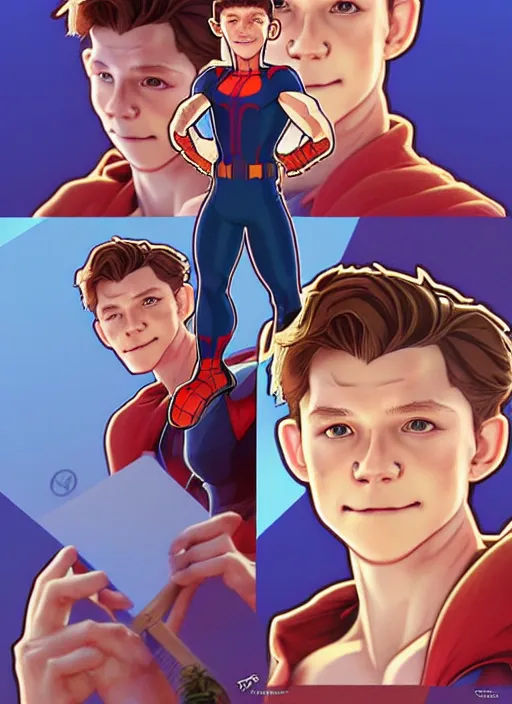 Image similar to cute tom holland sticker design, natural lighting, path traced, highly detailed, high quality, digital painting, by don bluth and ross tran and studio ghibli and alphonse mucha, artgerm