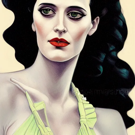 Image similar to a streamline moderne, art nouveau, multi - racial portrait of eva green in the style of charlie bowater, and in the style of donato giancola, and in the style of charles dulac. intelligent, expressive eyes. symmetry, ultrasharp focus, dramatic lighting, semirealism, intricate symmetrical ultrafine streamline moderne background detail.