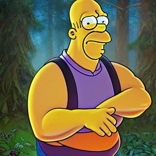 Image similar to ultra realistic illustration of magical real life cartoon character homer simpson, forest, fantasy, colorful lights, intricate, elegant, highly detailed, homer simpson digital painting, artstation, concept art, smooth, sharp focus, illustration, art by artgerm and greg rutkowski and alphonse mucha, homer!!! simpson!!!