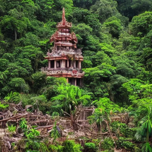 Image similar to a beautiful image of a temple in ruins in the middle of a jungle - i