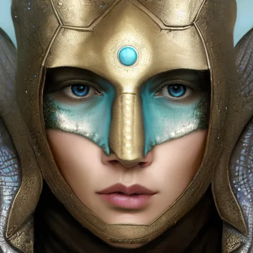 Image similar to a close - up portrait of an androgynous handsome male snow elf in a turquoise cape and silver armour, albino skin, winter vibes, elegant, very coherent symmetrical artwork, by tomasz alen kopera and alphonse mucha and charlie bowater, photorealistic, sharp focus, octane render, rtx, hdr, unreal 5, trending on artstation