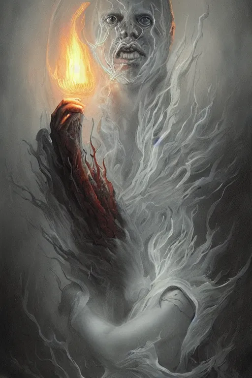 Image similar to Ghost of the Fire Spirit, professional illustration by Seb McKinnon, ArtGerm