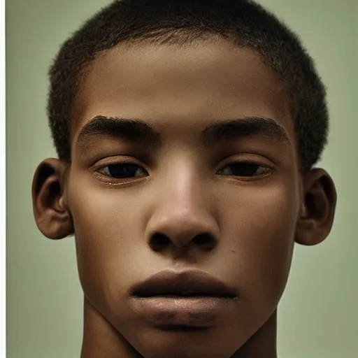 Prompt: close up shot portrait of a beautiful boy by Vanessa Beecroft