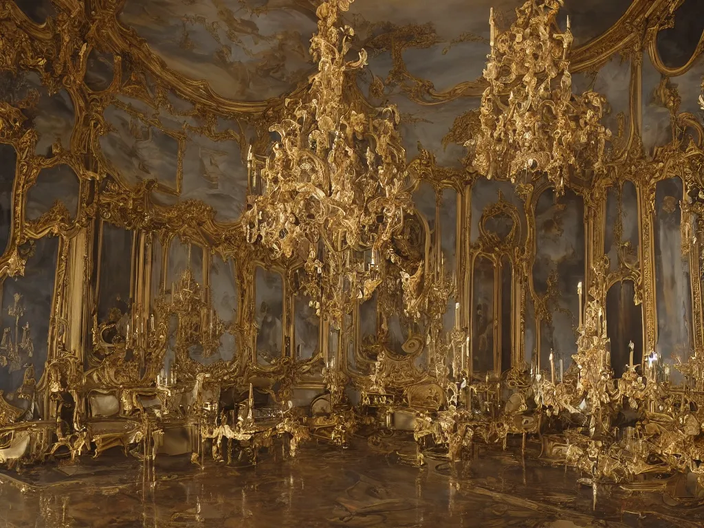 Prompt: Supernatural Phenomena in an Opulent French Baroque Ballroom, Hyperrealism