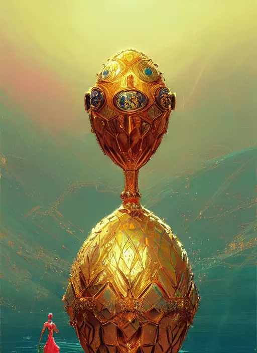 Image similar to faberge egg and andel shine, hyperrealism, no blur, 4 k resolution, ultra detailed, style of alexander trufanov, ismail inceoglu, tyler edlin, syd mead, carlos schwabe