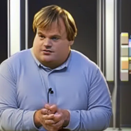 Prompt: Apple CEO Chris Farley presents new artificial-general-intelligence-personal-robot debuting at $199