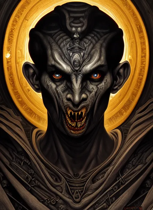 Image similar to symmetry!! portrait of grotesque hades, greek mythology, ancient greece, underworld, intricate, dark design, highly detailed, dark lighting, digital art, digital painting, artstation, sharp focus, illustration, art by artgerm and h r giger and greg rutkowski and alphonse mucha, 8 k