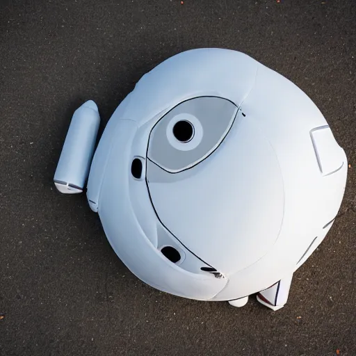 Image similar to deflated robot, non-functional, laying down, flattened, needs air, no fuel