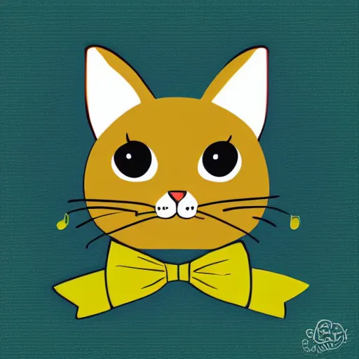 Prompt: yellow cat with green bow in hair, svg, vector, geometric