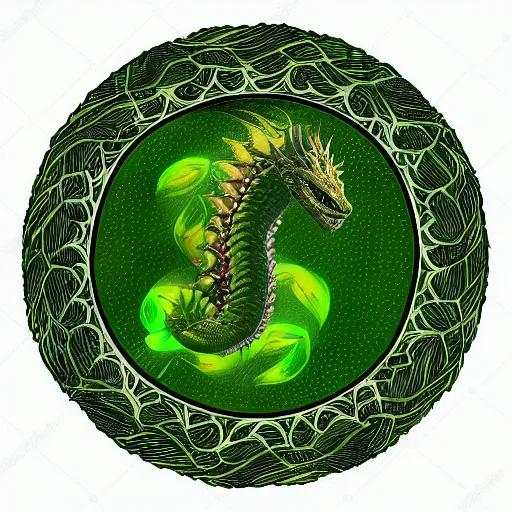 Image similar to rhaegal, green dragon, surrounded by rosebuds in fractal patterns