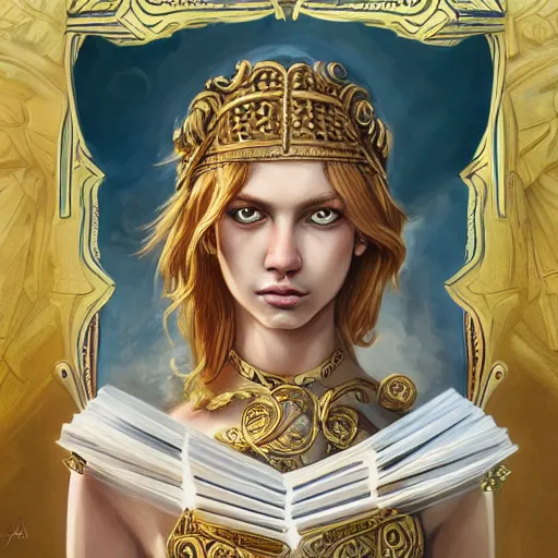 Image similar to portrait greek gods, tarot cards, ornate, ultradetailed, digital art, irina french, heraldo ortega, mandy jurgens, golden ratio, art canvas, award winning, masterpiece trending on artstation 8 k 1 5 0 mpx