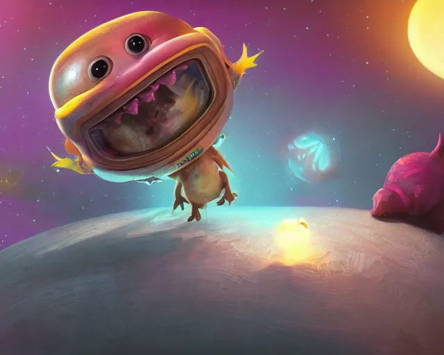 Image similar to 3D Fantasy Cute and adorable alien piggy in space, bright stars, Smooth 3D Illustration, soft render, Servando Lupini, Daniil Kudriavtsev, handpaint texture, Blender, 3DCoat