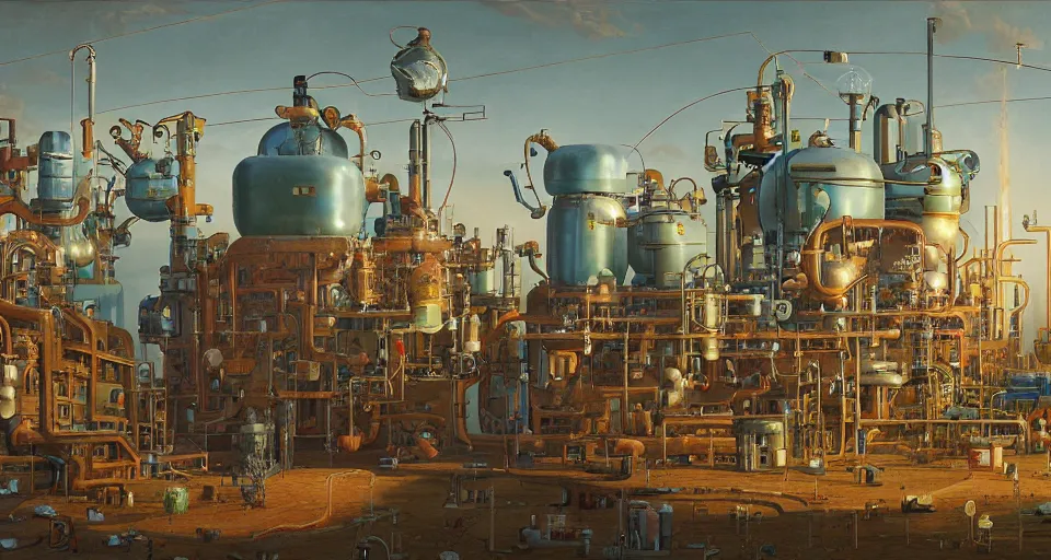 Prompt: the alchemist's laboratory, grandiose and complex, by gerardo dottori and simon stalenhag, oil on canvas