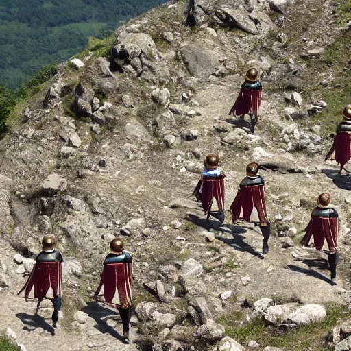 Image similar to the roman army marching up a mountain, photo taken from 1 mile away.