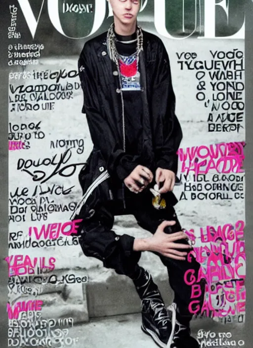 Prompt: Bladee from Drain Gang on the cover of Vogue