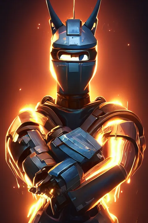 Image similar to epic mask helmet robot ninja portrait stylized as fornite style game design fanart by concept artist gervasio canda, behance hd by jesper ejsing, by rhads, makoto shinkai and lois van baarle, ilya kuvshinov, rossdraws global illumination radiating a glowing aura global illumination ray tracing hdr render in unreal engine 5