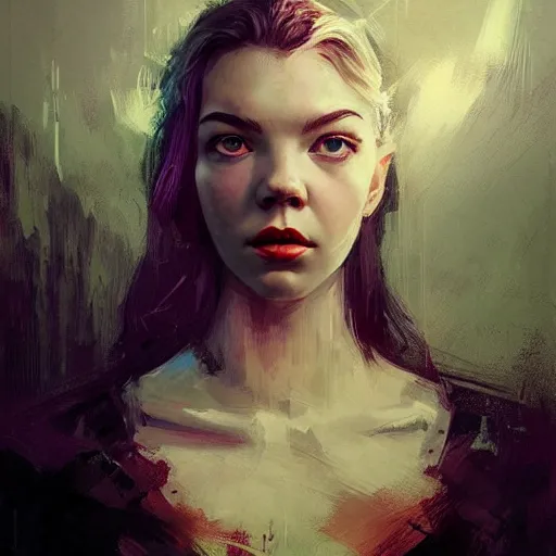 Image similar to portrait of actress anya taylor - joy, colourised, face portrait, epic, tragic, pastoral art, fantasy, dieselpunk, hd shot, digital portrait, beautiful, artstation, comic style, by artgerm, guy denning, jakub rozalski, magali villeneuve and charlie bowater