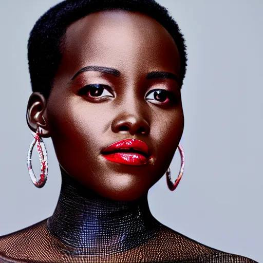 Image similar to Fully-clothed full-body close-up portrait of Lupita Nyong'o, XF IQ4, 50mm, F1.4, studio lighting, professional, 8K