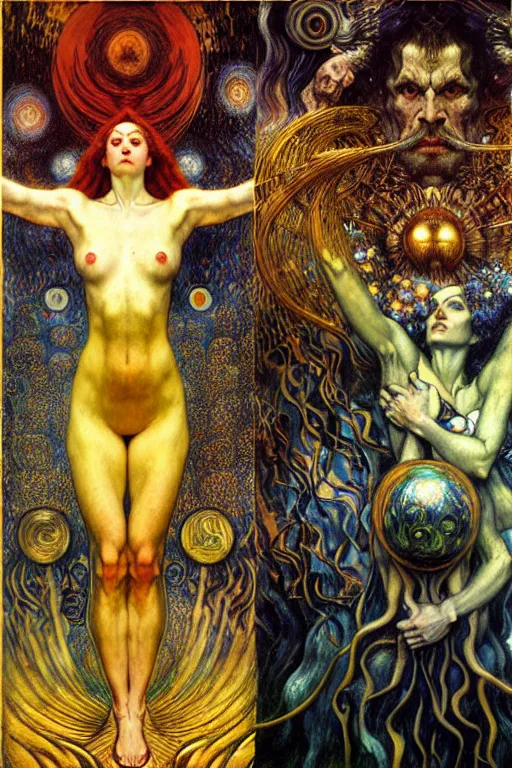 Image similar to Divine Chaos Engine by Karol Bak, Jean Delville, William Blake, Gustav Klimt, and Vincent Van Gogh, symbolist, visionary