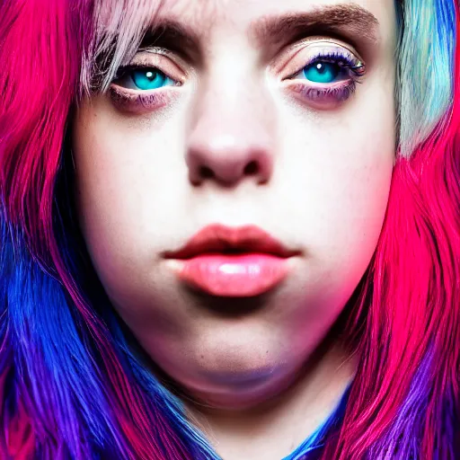 Image similar to Portrait of Billie Eilish with enormous Anime eyes, vogue, perfect face, intricate, Sony a7R IV, symmetric balance, polarizing filter, Photolab, Lightroom, 4K, Dolby Vision, Photography Award