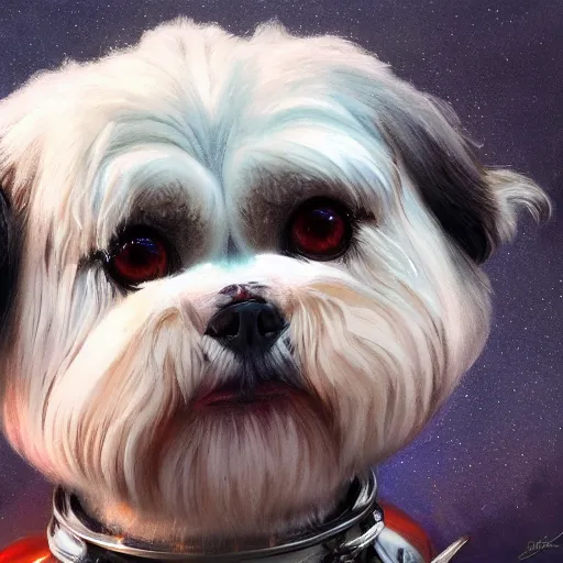 Image similar to AI Robot Shih Tzu, detailed, centered, digital painting, artstation, concept art, donato giancola, Joseph Christian Leyendecker, WLOP, Boris Vallejo, Breathtaking, 8k resolution, extremely detailed, beautiful, establishing shot, artistic, hyperrealistic, beautiful face, octane render, cinematic lighting, dramatic lighting, masterpiece