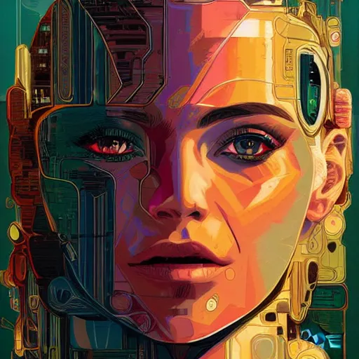 Image similar to a portrait of a female android, by Dan Mumford and Sandra Chevrier