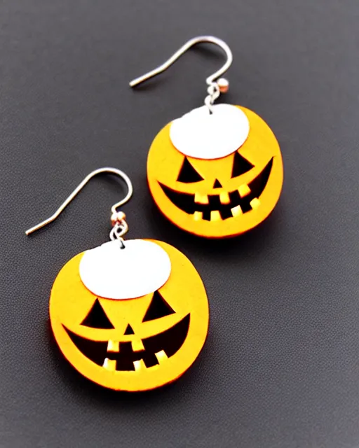 Image similar to spooky jack'o'lantern, 2 d lasercut earrings,