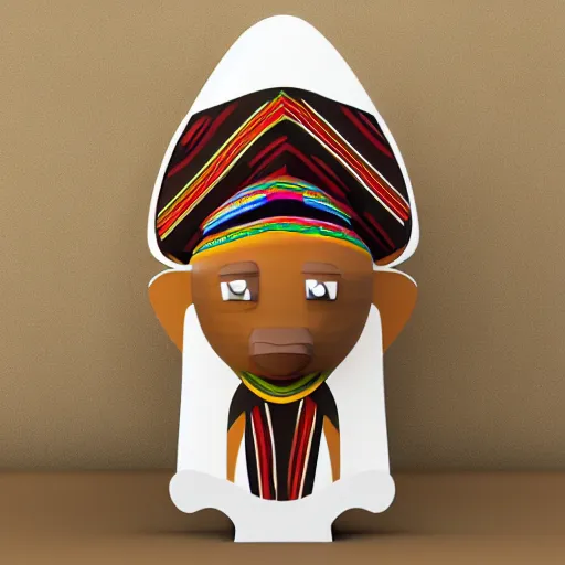 Image similar to african tribal chief vinyl art toy, 3 d render,