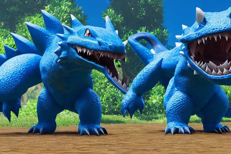 Image similar to game screenshot of the pokemon feraligatr from monster hunter world 2 0 2 0 capcom octane render blender cgsociety maya flawle