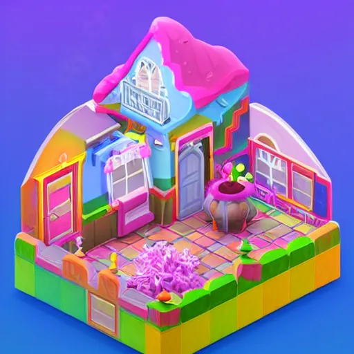 Prompt: Isometric 3D Fantasy Cute House, in style candy crush, very realistic, no background, 4k, 3D character, very colourful, cinematic lighting, soft neon, CGI render, trending on Behance