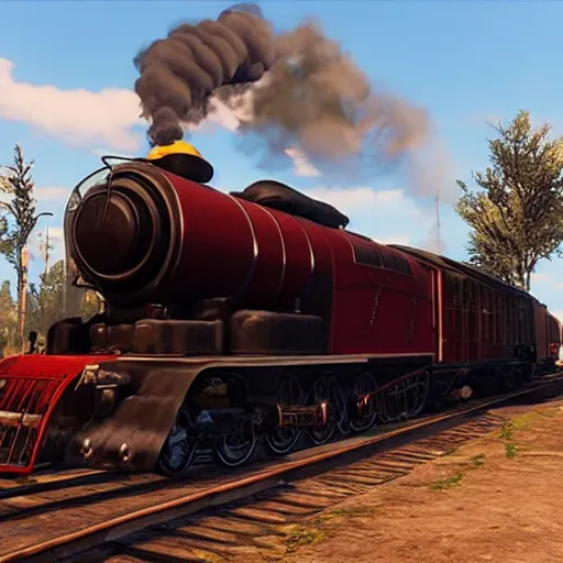 Image similar to futuristic sleek steam locomotive in red dead redemption 2