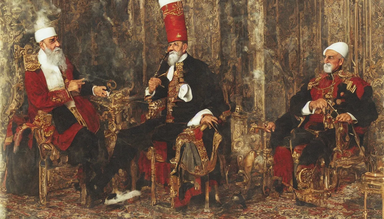 Prompt: turkish emperor smoking a hookah