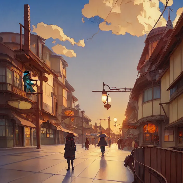 Image similar to californian city, winter, in the style of studio ghibli, j. c. leyendecker, greg rutkowski, artem