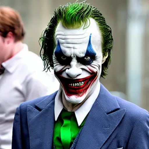 Image similar to Willem Dafoe as The Joker, film set photos