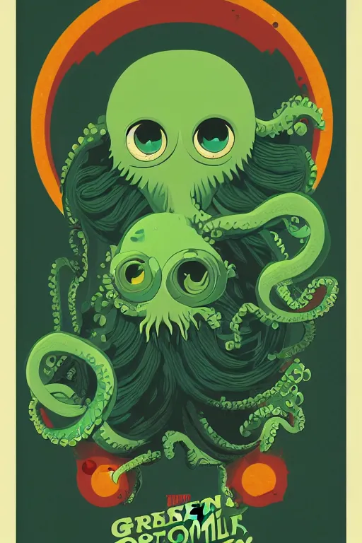 Image similar to a movie poster for the film (green monster octopus) by Tom Whalen, highly detailed, award winning creature portrait, fantasy, artstation