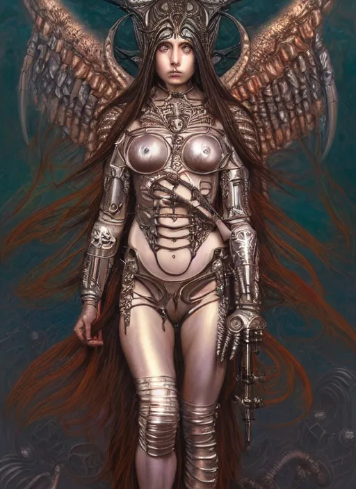 Prompt: hyper detailed masterpiece evil angel girl warrior by donato giancola and tom bagshaw, face by artgerm and edmund leighton, and h. r. giger, trending on artstation, colorful, psychedelic aesthetic, ornate, background by james jean, 8 k, biomechanical, majestic, volumetric lighting, porcelain skin, concept art, sharp focus