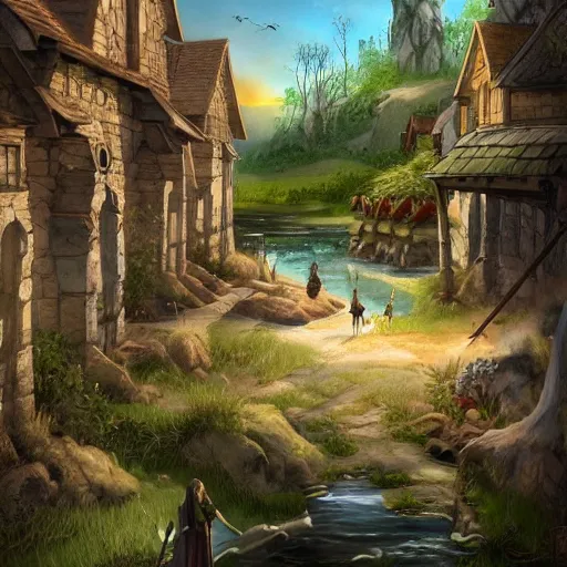 Image similar to idyllic medieval fantasy artwork, trending on artstation, very beautiful scenery award-winning art