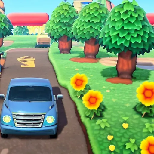 Prompt: screenshot of a carjacking in animal crossing