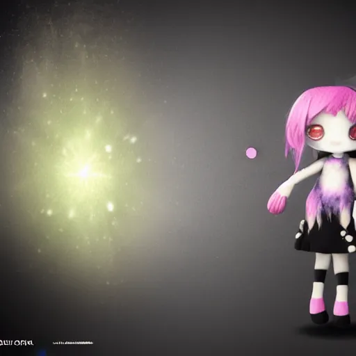 Image similar to cute fumo plush of a girl who is made of ink, inkstains and black splotches, pointillism, particle simulation, monster girl, lens flare, vray