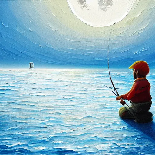 Prompt: fishing on the moon, 4K, painting, artstation, oil paint