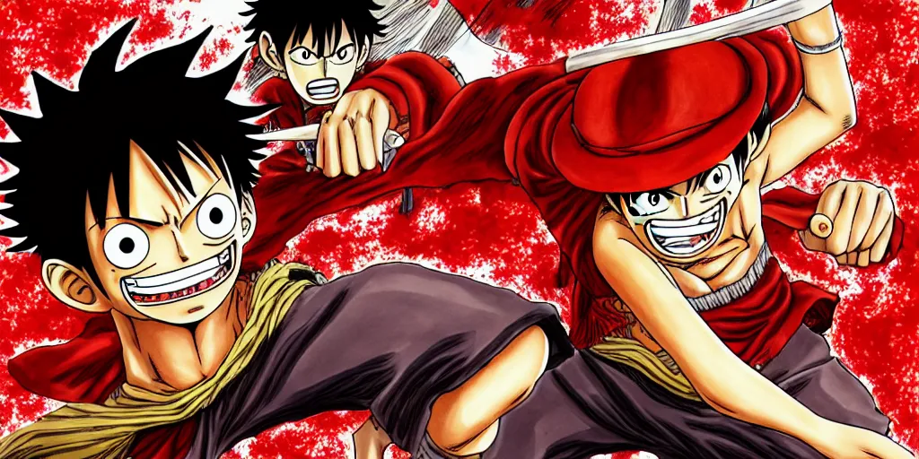 Prompt: luffy, berserk, 4 k resolution, comic style ， by miura kentaro, ultra detailed,