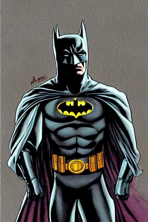 Prompt: the batman, realistic, art by cinta arribas colored by sonia alins, line by benjamin flouw