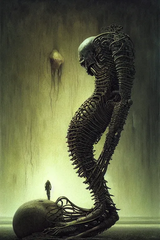 Prompt: eaten by giger, zdzisław beksinski, greg rutkowski, maxim verehin