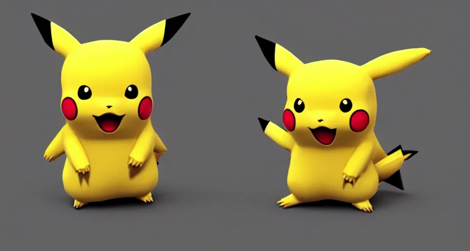Prompt: pikachu low poly render, rare footage 1 9 7 0 s