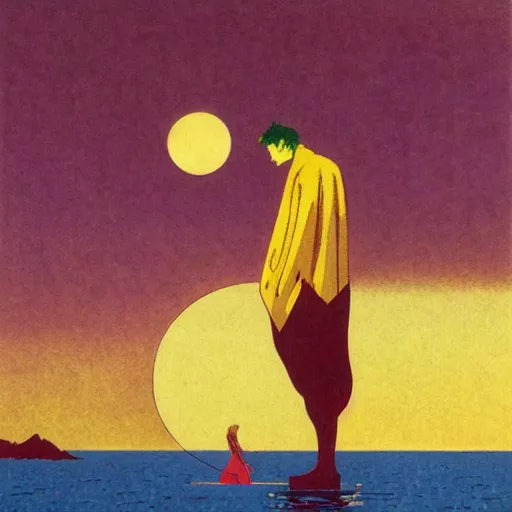 Prompt: What did it cost Dreamweaver was it time to reel him in by Hasui Kawase and Lyonel Feininger, high quality, 8k, trending on Artstation, beautiful, surreal