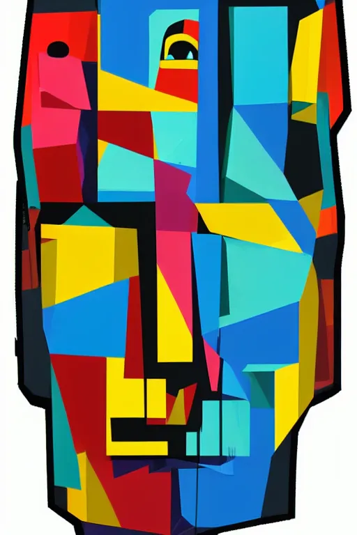 Image similar to cubist moai statue cutout digital illustration cartoon colorful beeple