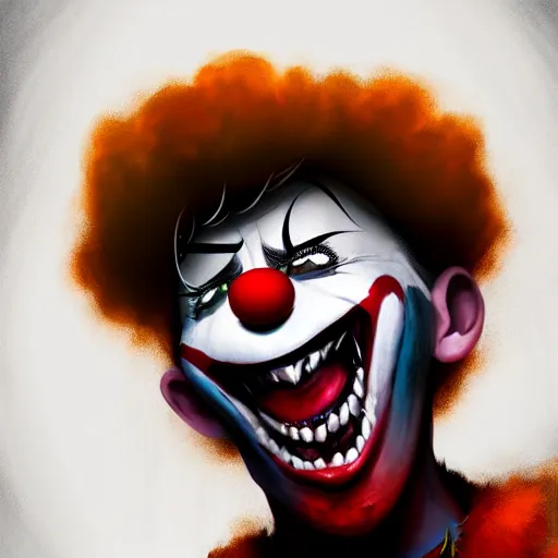 Image similar to a scary clown laughing, directed gaze, full - body and head view, highly detailed, zeronis style, artstation, soft light, sharp focus, illustration, character design, concept art